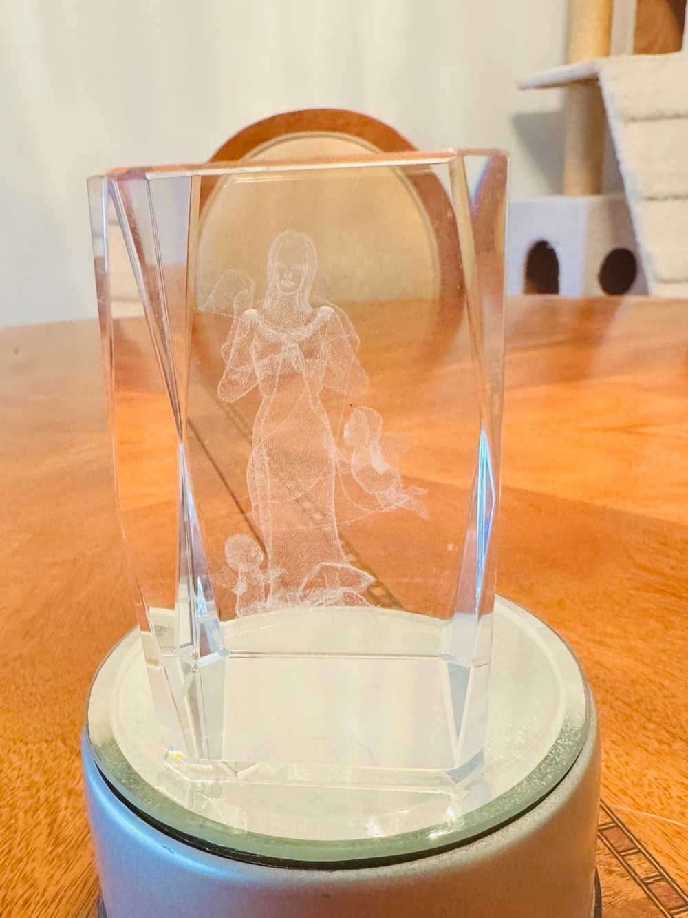 Crystal Angel Figurine Laser-Etched Glass Sculpture - Clear